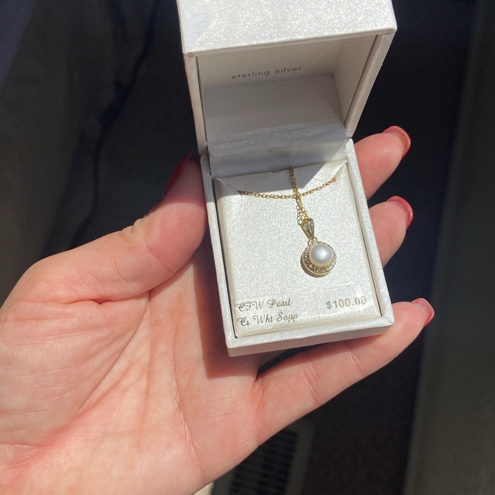 18K gold over Sterling Silver necklace with pearl pendent 18” chain